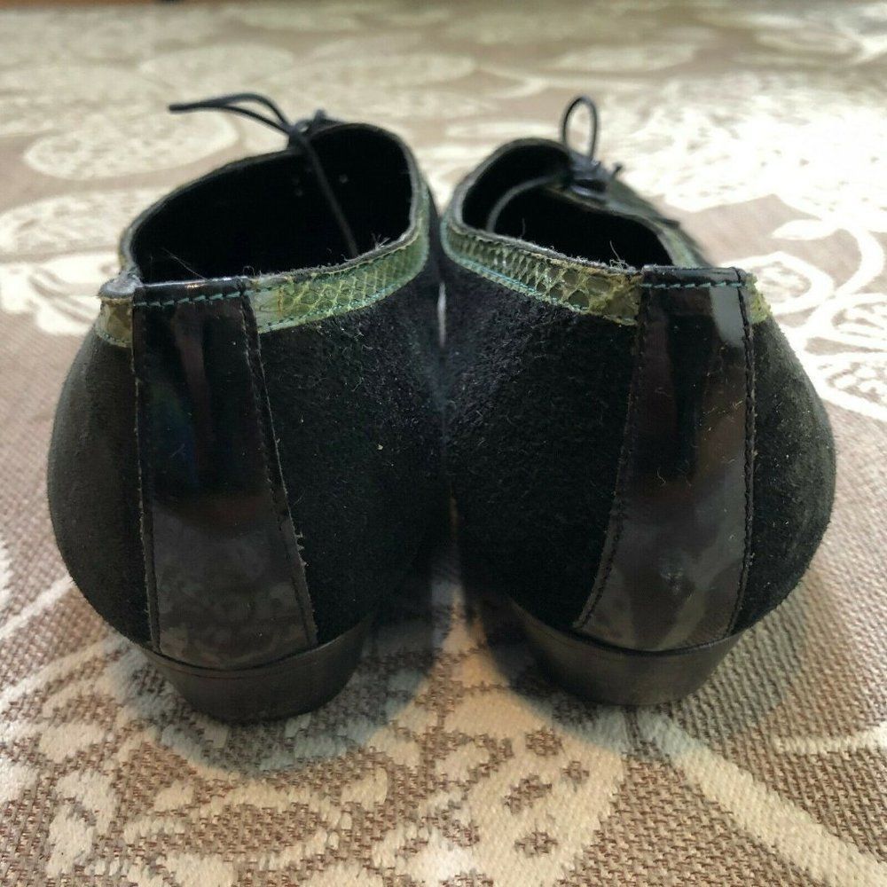 Vintage Oxfords! Black Patent Lace Up W/Green Snakeskin Trim 8.5 Narrow AA - Picture 4 of 9
